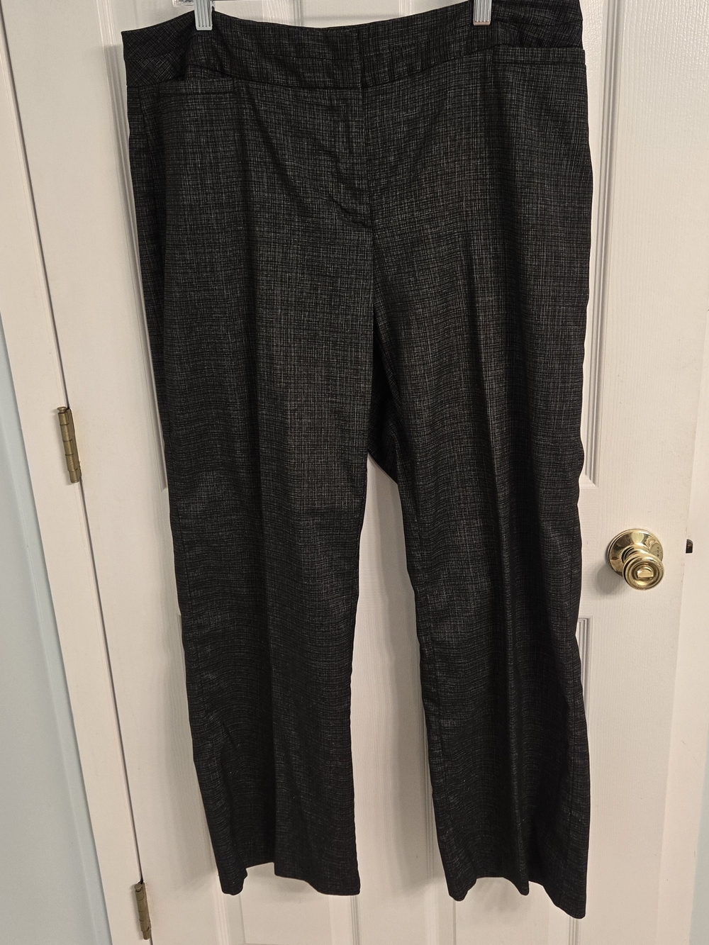 Ashley Stewart Wide Leg Dress Pants 16 Black Gray Crosshatch Trouser 38x31